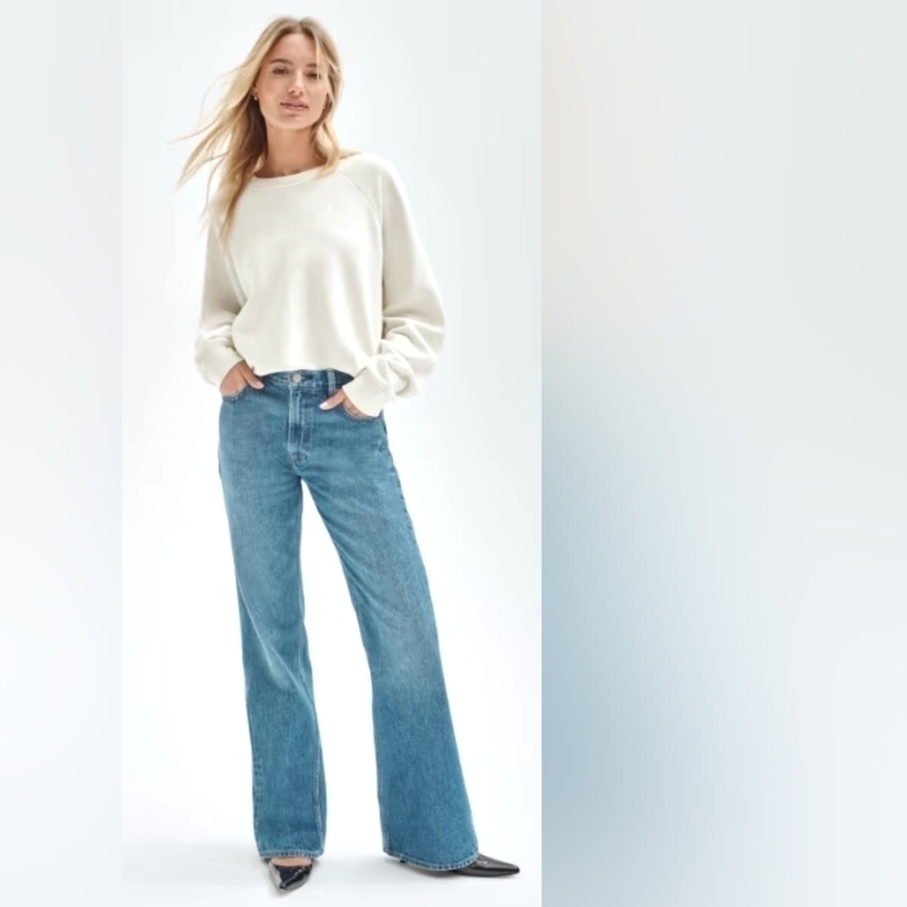 Aritzia denim forum The Marianne Mid Rise Loose Flare 32L sz 28